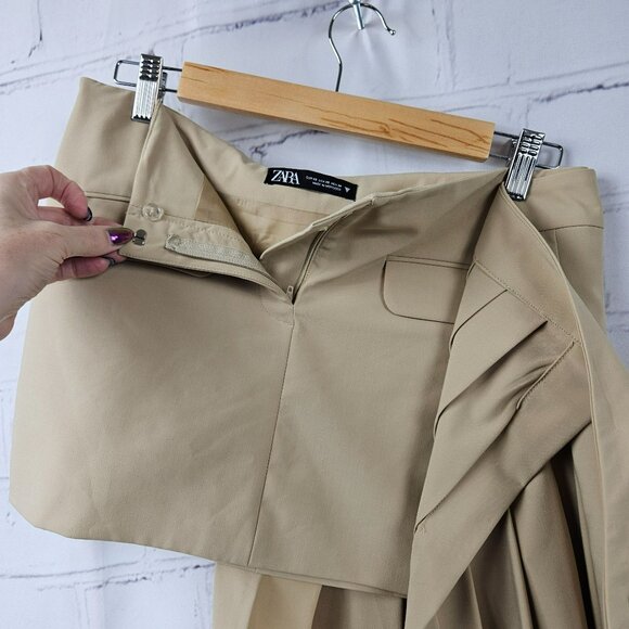 Zara Deconstructed Box Pleat Camel Color Skirt Short Long Pleated Womens XS - Picture 10 of 14